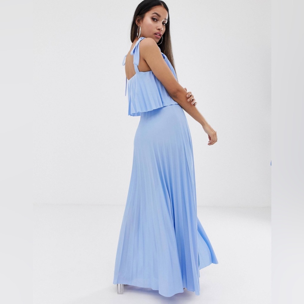 ASOS DESIGN Petite pleated maxi dress with crop top and tie shoulders